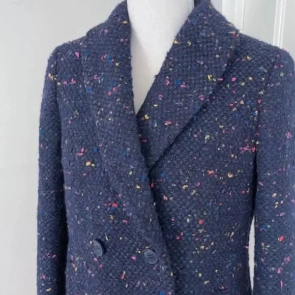J. Crew Italian Navy Nalya Tweed Speckled Coat Size 2 - Picture 4 of 4